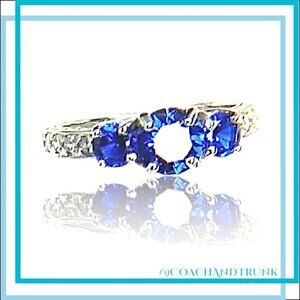 925 Sapphire Trinity Ring Channel Set White CZ STERLING SILVER NWT